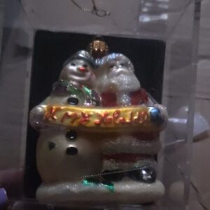 Festive Santa and Snowman Ornament Hand Crafted Vintage.pretty